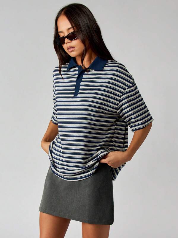 missguided MISSGUIDED Striped Rugby Polo Shirt With Collar