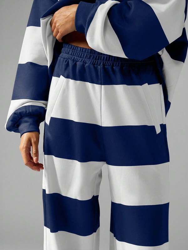 Missguided MISSGUIDED Striped Rugby Polo Sweatshirt With Wide Leg Pants Set