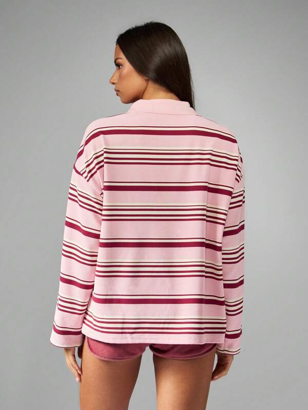 Missguided MISSGUIDED Striped Rugby Polo Top With Collared Neckline