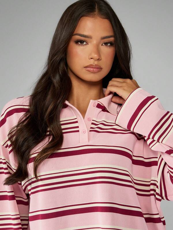 Missguided MISSGUIDED Striped Rugby Polo Top With Collared Neckline