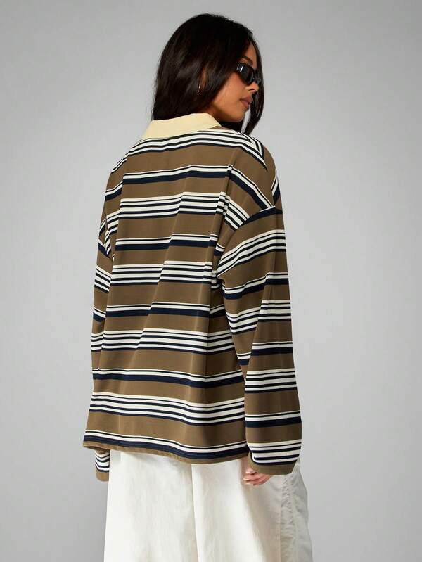 Missguided MISSGUIDED Striped Rugby Polo Top With Contrast Collar