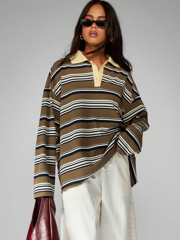 Missguided MISSGUIDED Striped Rugby Polo Top With Contrast Collar