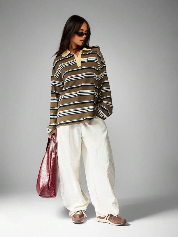 Missguided MISSGUIDED Striped Rugby Polo Top With Contrast Collar