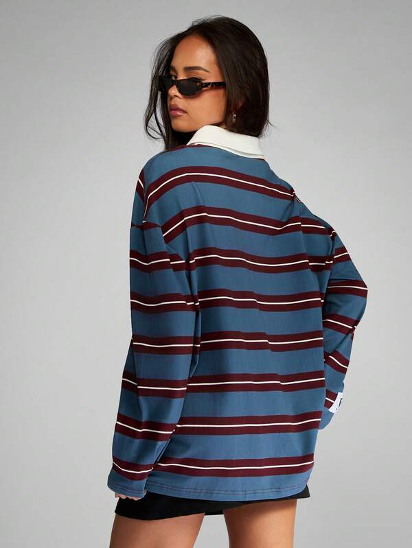 Missguided MISSGUIDED Striped Rugby Polo Top With Contrast Collar