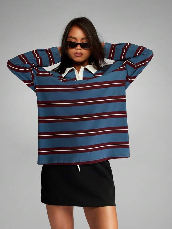 Missguided MISSGUIDED Striped Rugby Polo Top With Contrast Collar