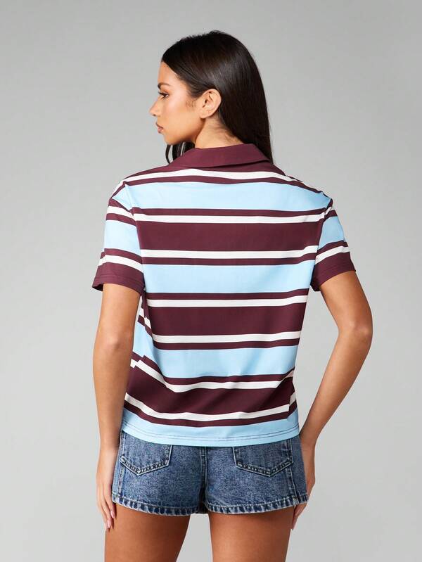 Missguided MISSGUIDED Striped Rugby Polo Top With Cropped Length