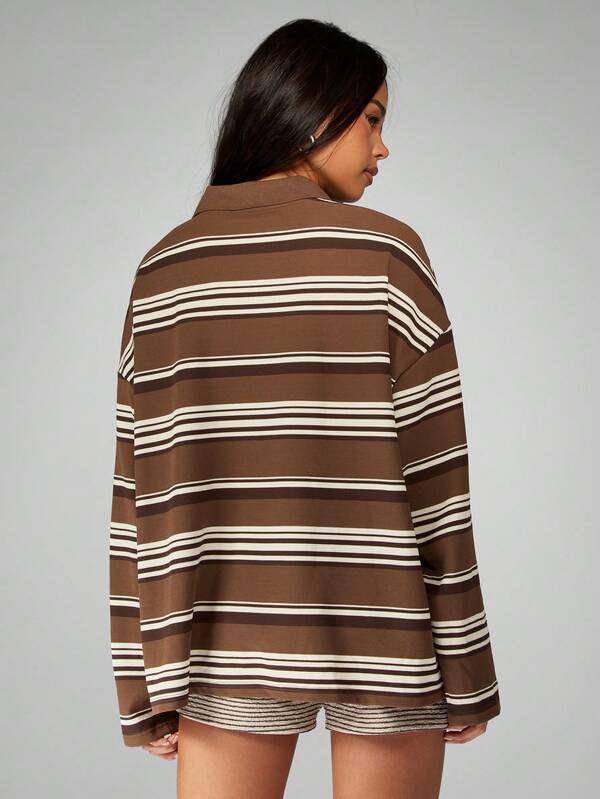 Missguided MISSGUIDED Striped Rugby Polo Top With Long Sleeves