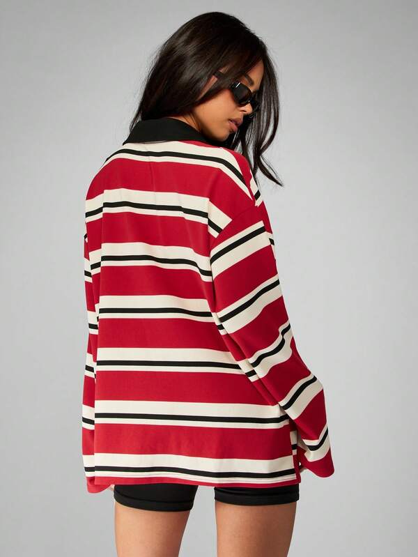 Missguided MISSGUIDED Striped Rugby Polo With Contrast Collar And Cuffs