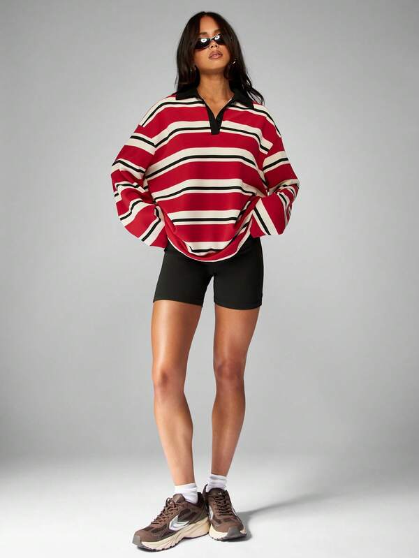 Missguided MISSGUIDED Striped Rugby Polo With Contrast Collar And Cuffs