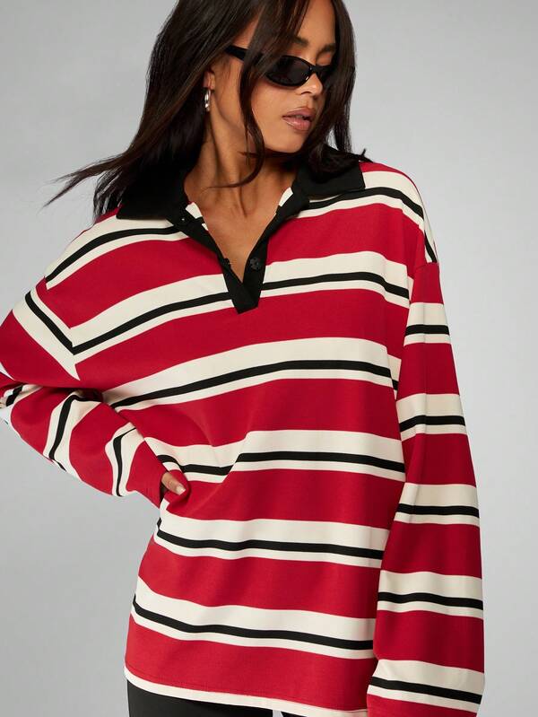 Missguided MISSGUIDED Striped Rugby Polo With Contrast Collar And Cuffs