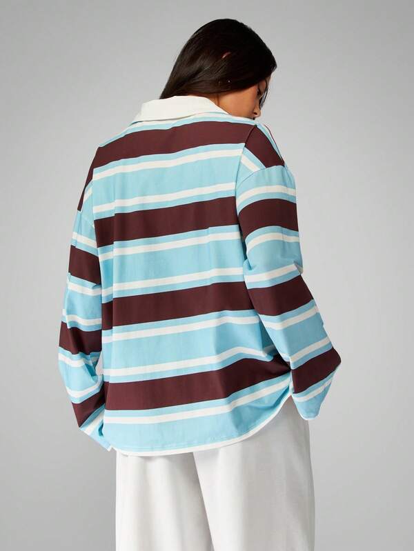Missguided MISSGUIDED Striped Rugby Polo With Contrast Collar And Cuffs