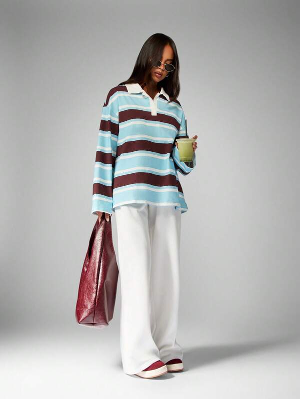 Missguided MISSGUIDED Striped Rugby Polo With Contrast Collar And Cuffs