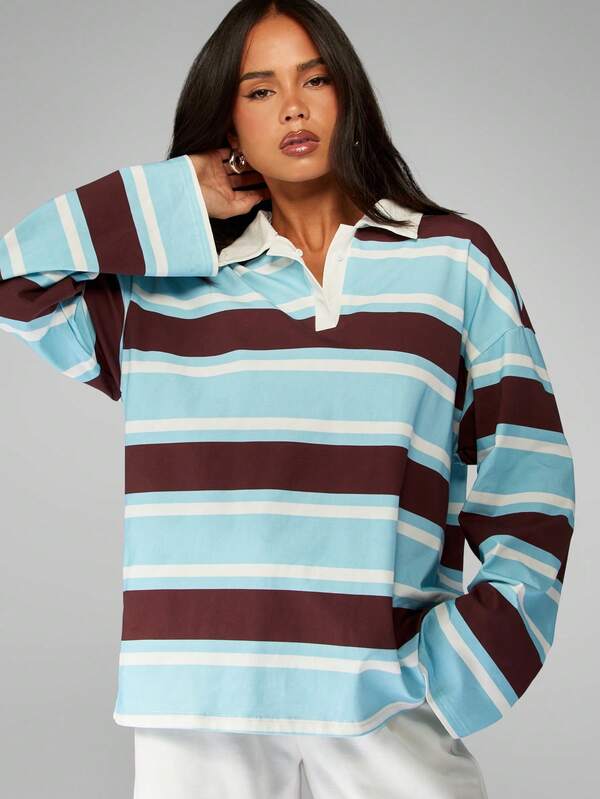 Missguided MISSGUIDED Striped Rugby Polo With Contrast Collar And Cuffs