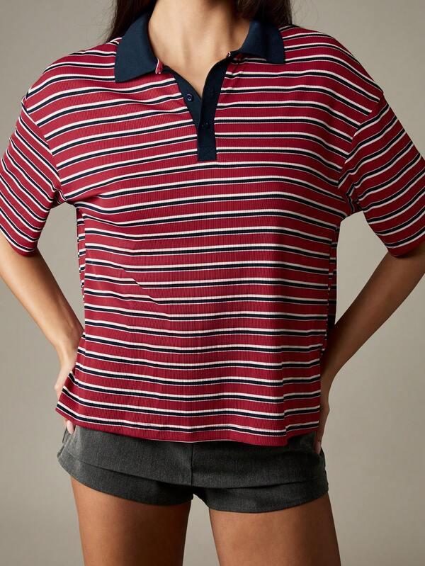 Missguided MISSGUIDED Striped Rugby Polo With Contrast Collar