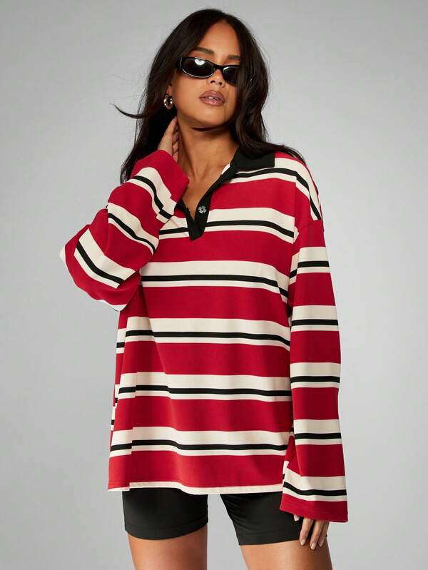missguided MISSGUIDED Striped Rugby Polo With Contrast Collar And Cuffs
