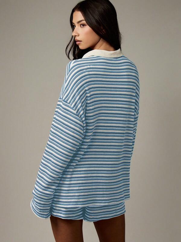 Missguided MISSGUIDED Striped Rugby Top And Shorts With Polo Collar