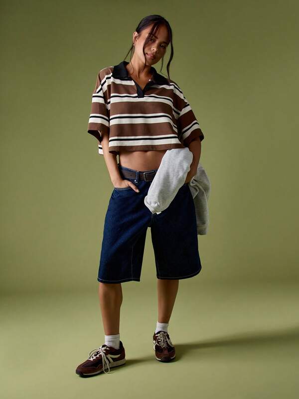 Missguided MISSGUIDED Striped Rugby Top With Contrast Collar