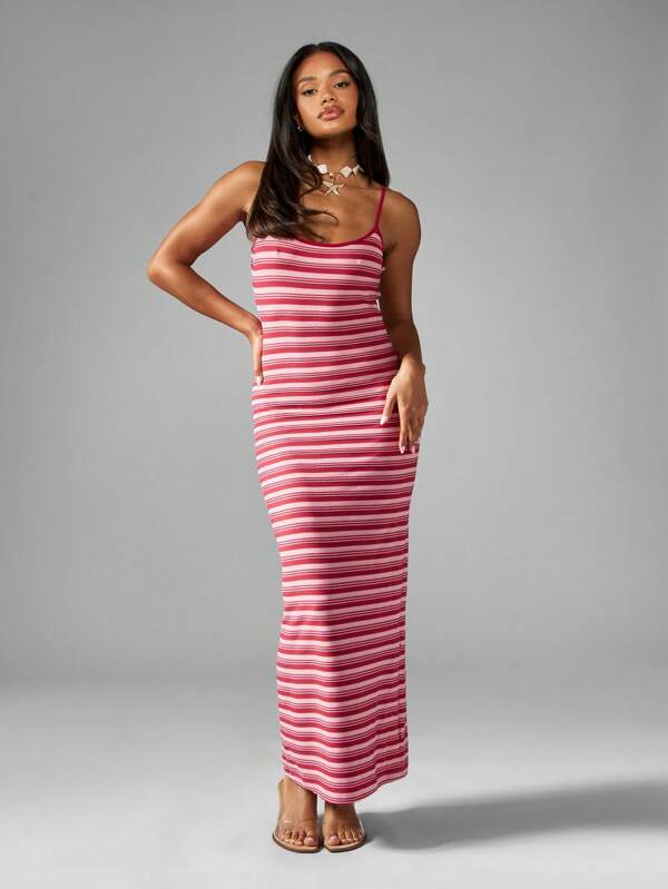 missguided MISSGUIDED Striped Sleeveless Bodycon Maxi Dress
