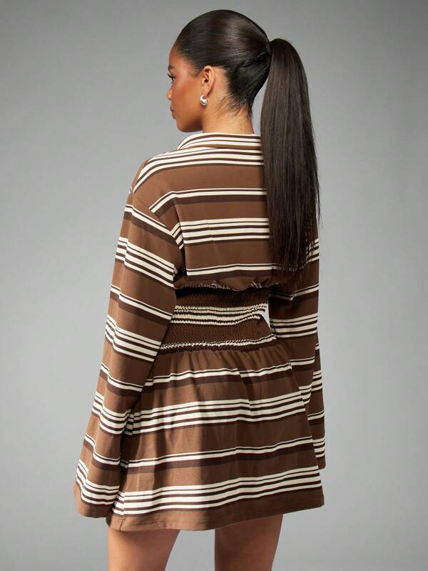 Missguided MISSGUIDED Striped Smocked Waist Mini Dress With Collar