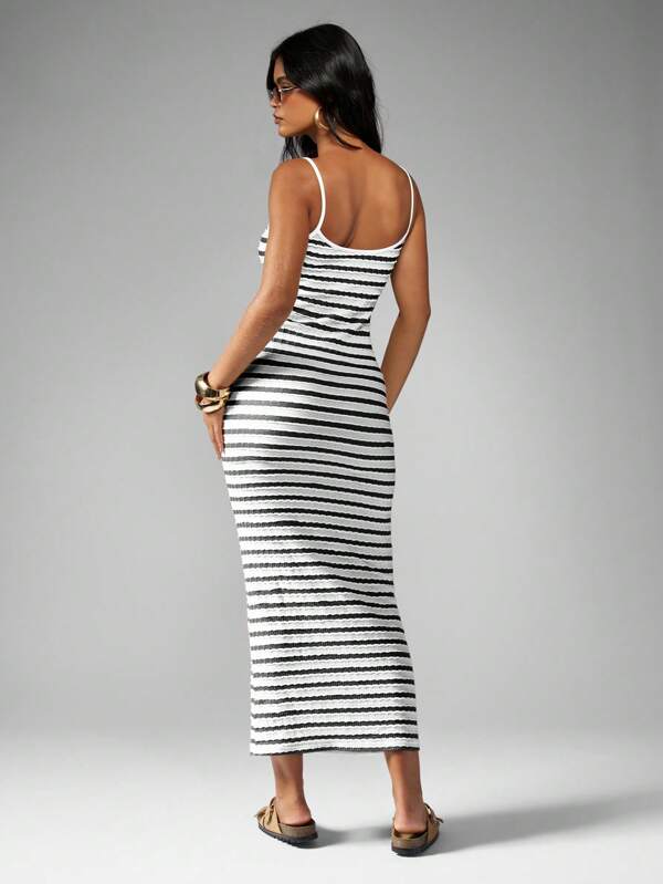 Missguided MISSGUIDED Striped Spaghetti Strap Bodycon Maxi Dress