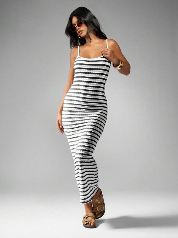 Missguided MISSGUIDED Striped Spaghetti Strap Bodycon Maxi Dress