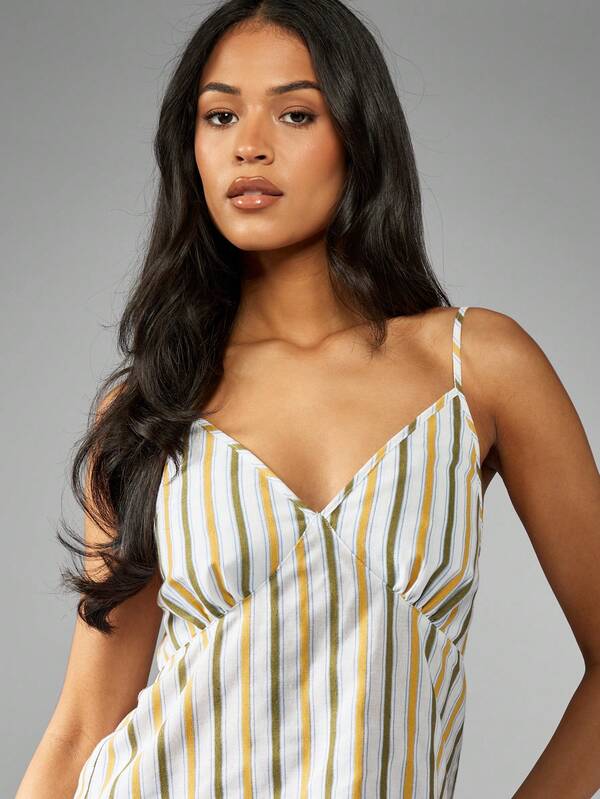 Missguided MISSGUIDED Striped Spaghetti Strap Sweetheart Neckline Cami Top