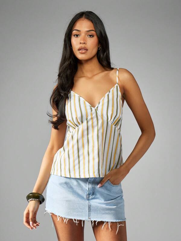 missguided MISSGUIDED Striped Spaghetti Strap Sweetheart Neckline Cami Top
