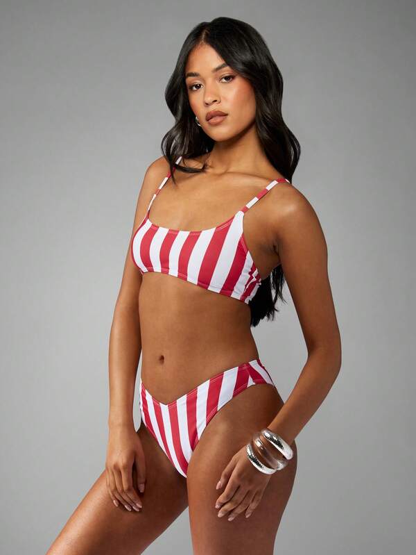Missguided MISSGUIDED Striped Spaghetti Strap Two-Piece Bikini Set