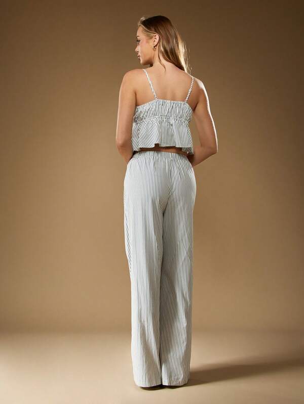 Missguided MISSGUIDED Striped Tie Front Cami And Wide Leg Pants Set