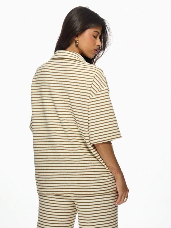 Missguided MISSGUIDED Striped Towelling Longline Shirt