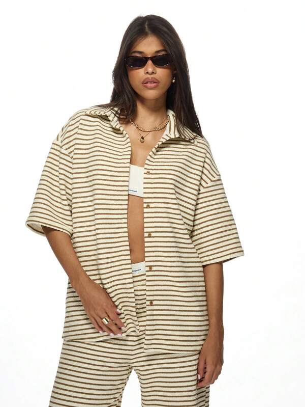 missguided MISSGUIDED Striped Towelling Longline Shirt