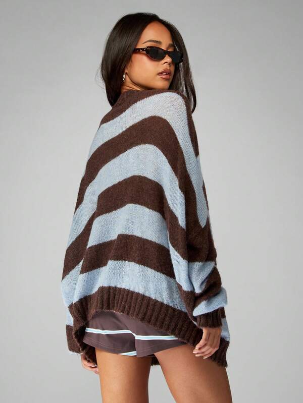 Missguided MISSGUIDED Striped V Neck Button Down Oversized Cardigan