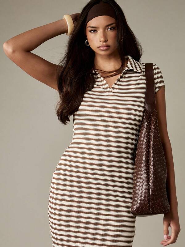 Missguided MISSGUIDED Striped V-Neck Ribbed Maxi Dress With Cap Sleeves