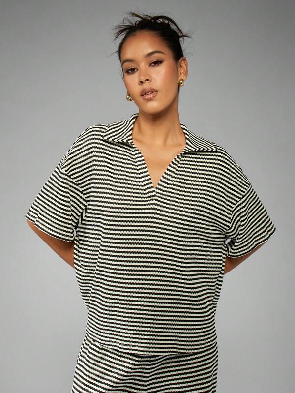 Missguided MISSGUIDED Striped Wide Leg Casual Wide Collar Women Two-Piece Outfits