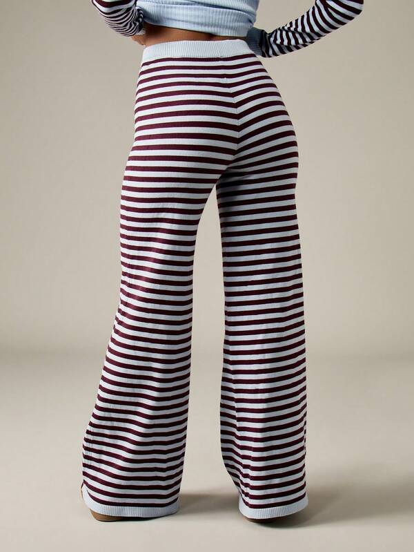 Missguided MISSGUIDED Striped Wide Leg Knit Pants With Ribbed Waistband