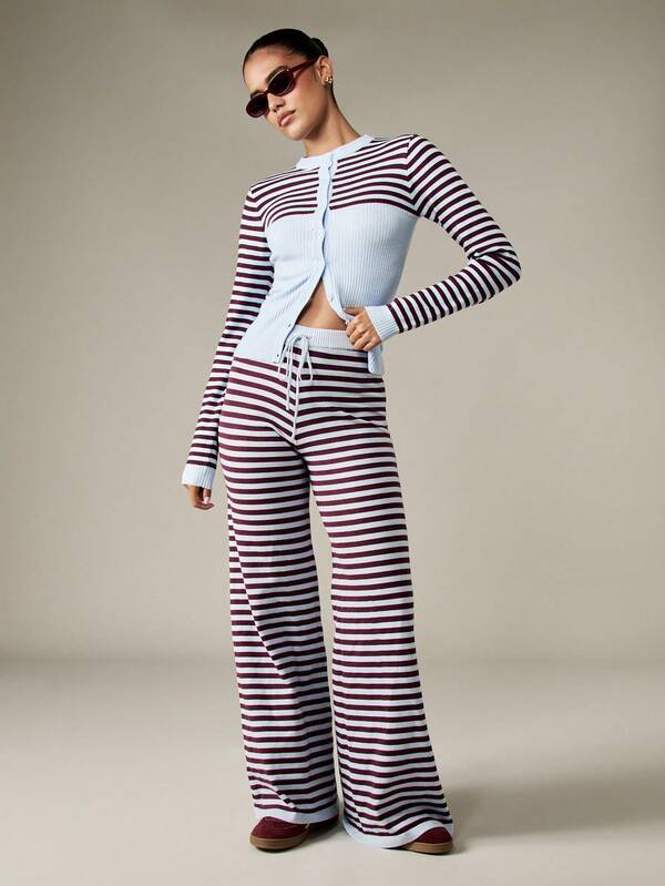 Missguided MISSGUIDED Striped Wide Leg Knit Pants With Ribbed Waistband