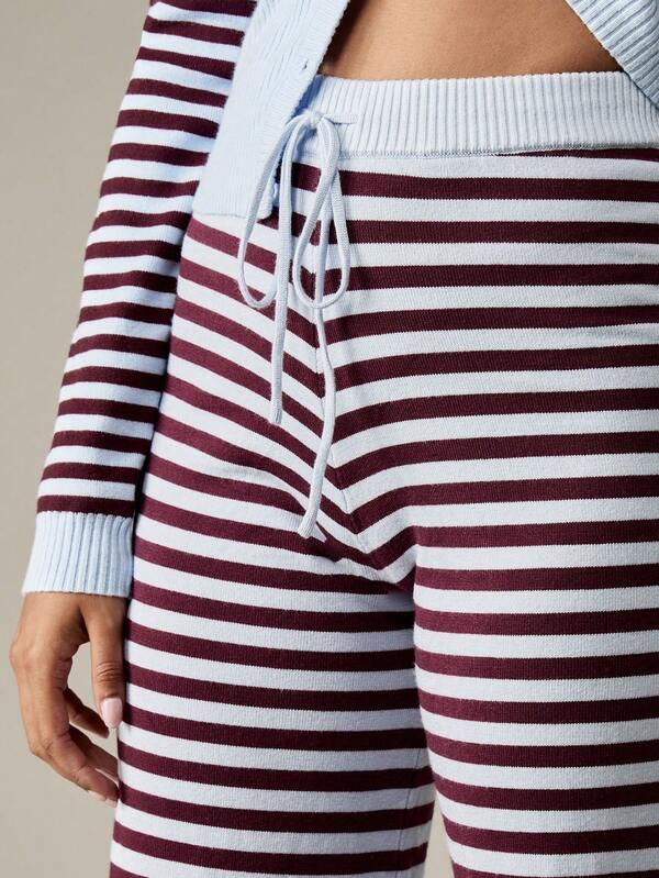 Missguided MISSGUIDED Striped Wide Leg Knit Pants With Ribbed Waistband