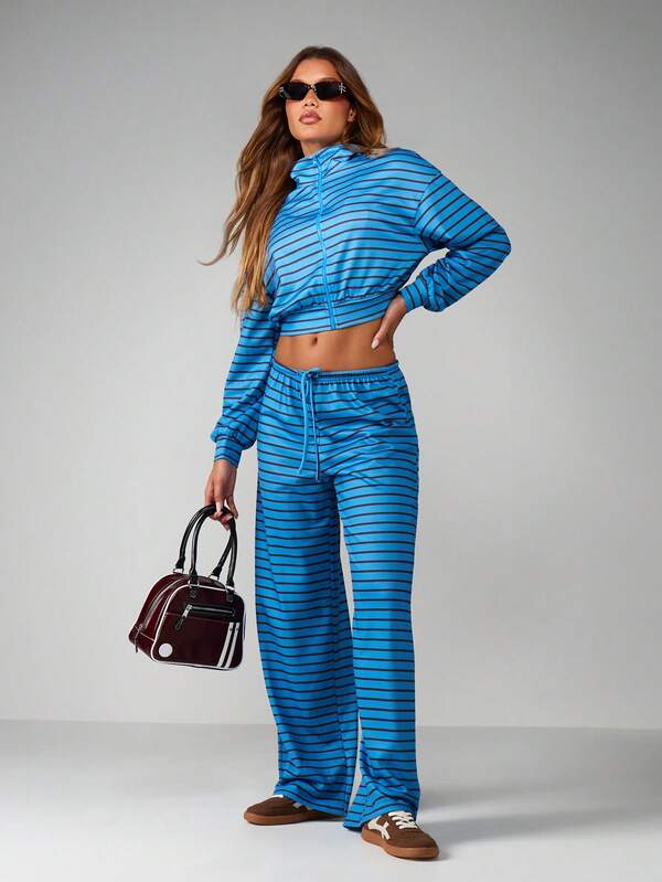 Missguided MISSGUIDED Striped Wide Leg Sweatpants With Drawstring