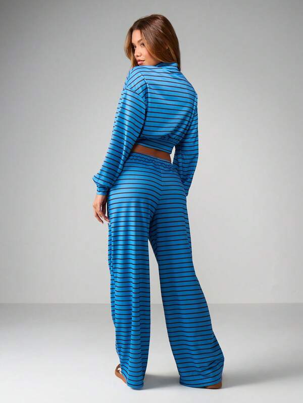 Missguided MISSGUIDED Striped Wide Leg Sweatpants With Drawstring