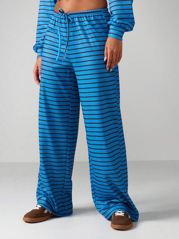 missguided MISSGUIDED Striped Wide Leg Sweatpants With Drawstring
