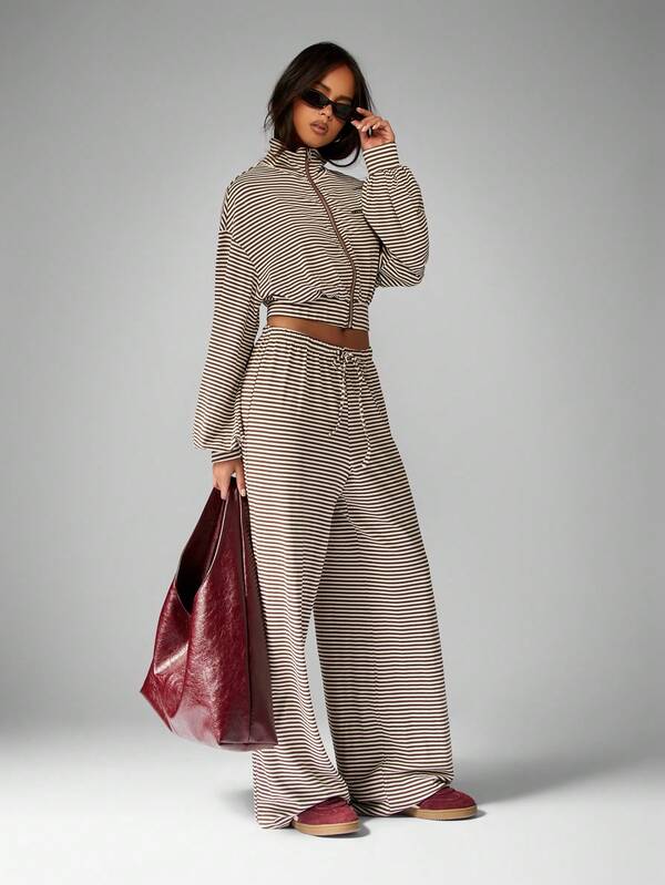 Missguided MISSGUIDED Striped Zip Up Jacket With Wide Leg Pants