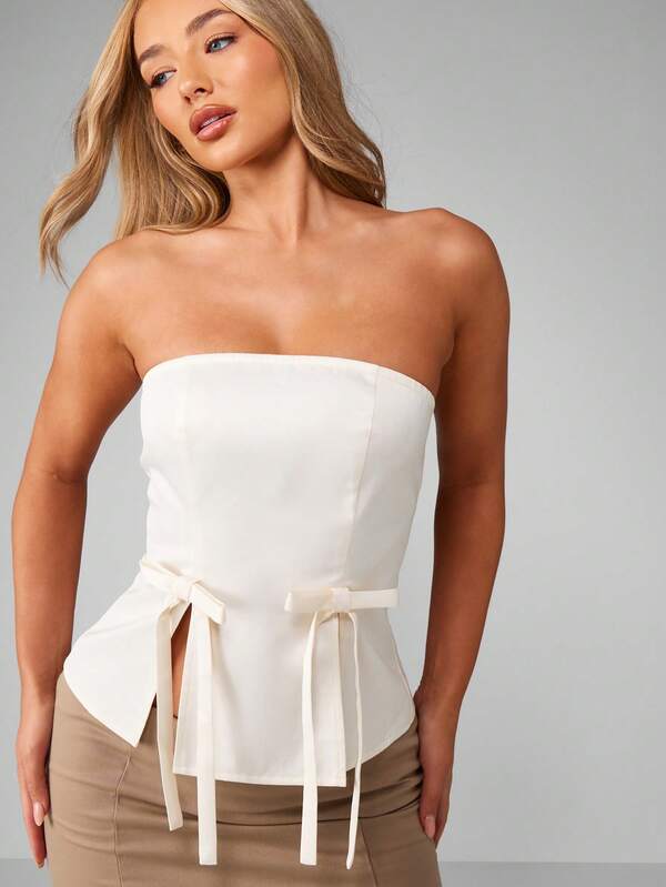 missguided MISSGUIDED Structured Bandeau Top With Side Tie Details