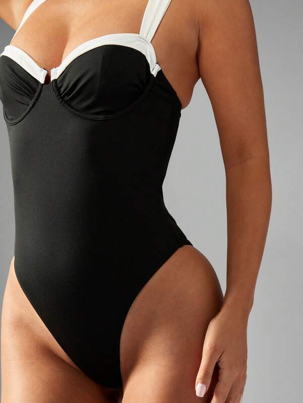 Missguided MISSGUIDED Structured Bust High Cut Leg One Piece Swimsuit