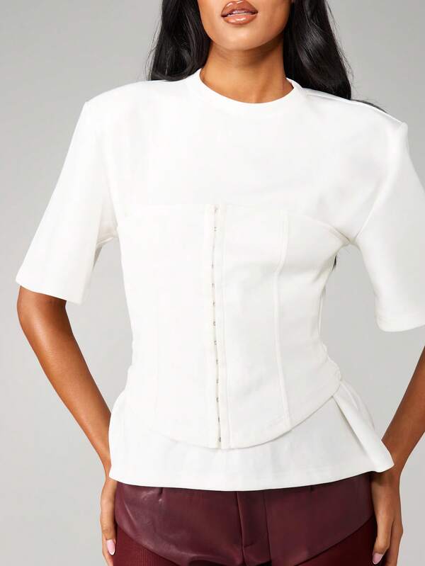 Missguided MISSGUIDED Structured Corset Top With Flutter Sleeves And Peplum Hem