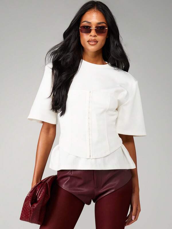 missguided MISSGUIDED Structured Corset Top With Flutter Sleeves And Peplum Hem