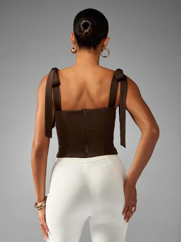 Missguided MISSGUIDED Structured Corset Top With Tie Shoulder Bows