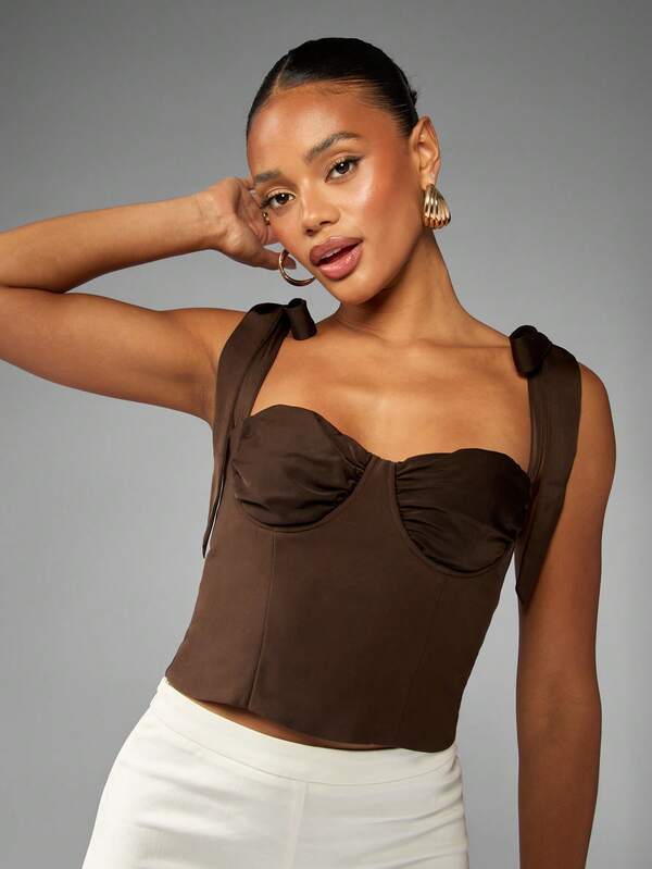Missguided MISSGUIDED Structured Corset Top With Tie Shoulder Bows