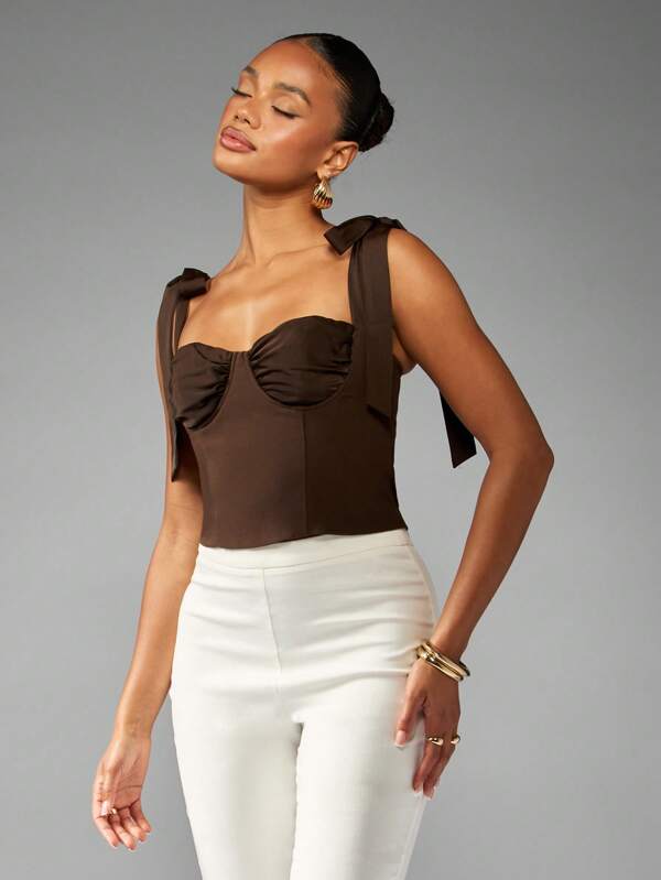 missguided MISSGUIDED Structured Corset Top With Tie Shoulder Bows