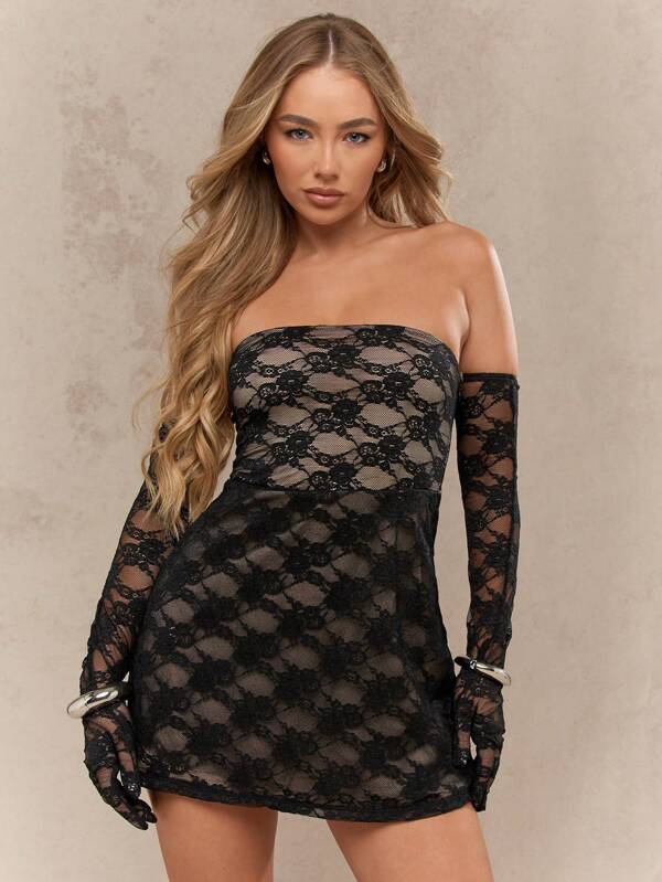 missguided MISSGUIDED Structured Lace Bandeau Mini Dress