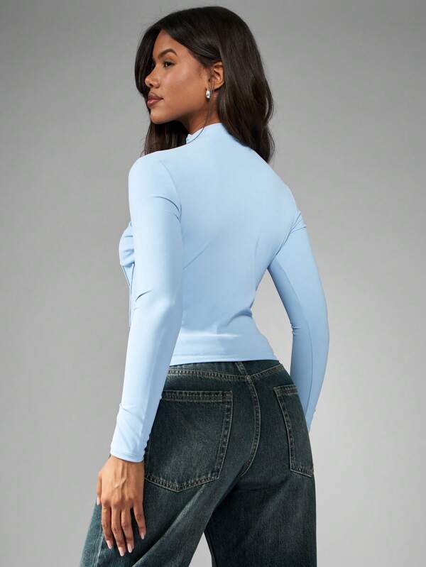 Missguided MISSGUIDED Structured Long Sleeve Cut-Out Asymmetric Design High Neck Bodycon Women Top